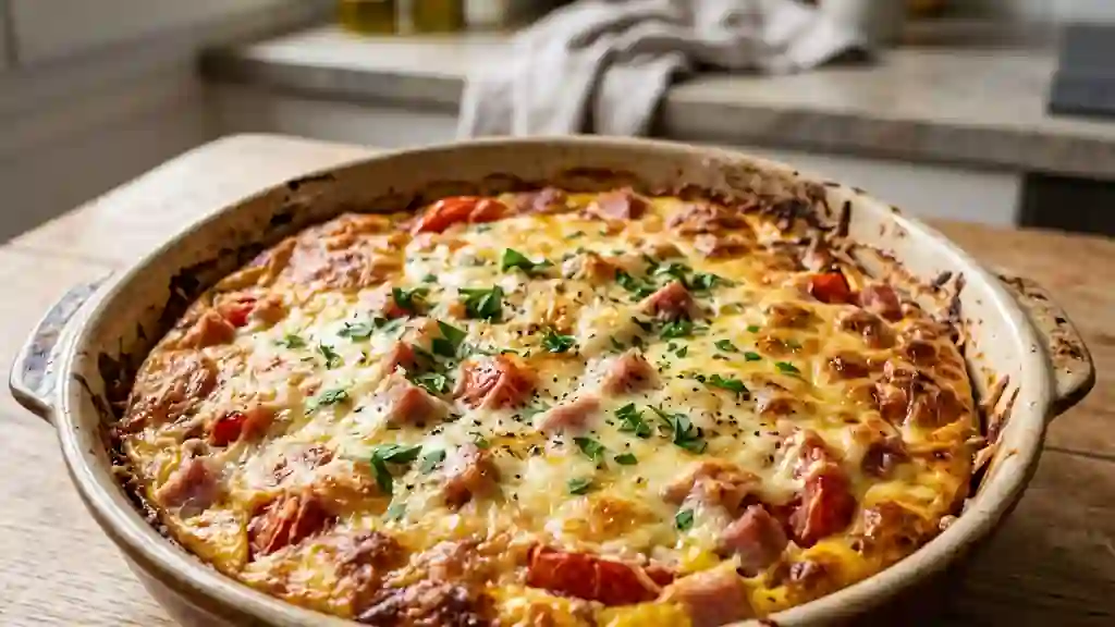Omelette gratinée jambon-tomate fondante - Photo de présentation