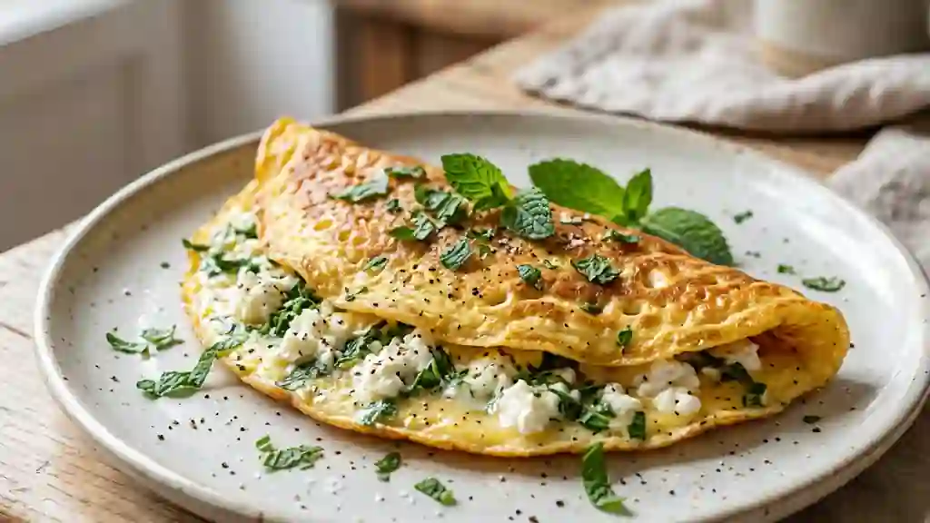 Omelette fondante au fromage frais et menthe - Photo de présentation