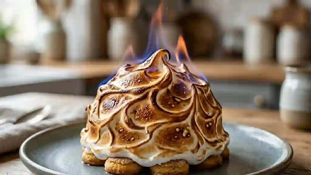 Omelette norvégienne meringuée et flambée - Photo de présentation