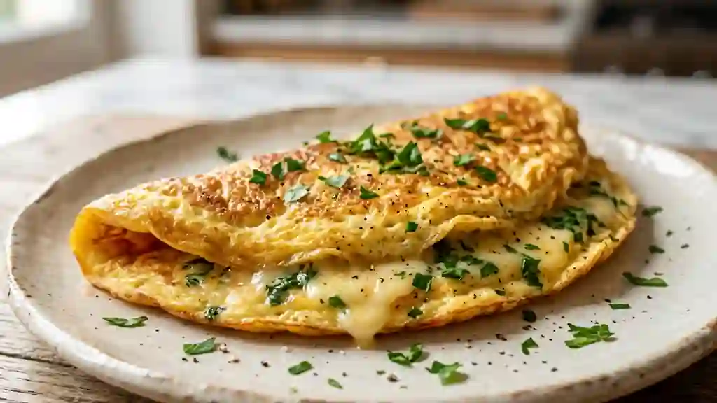 Omelette crémeuse au fromage et persil - Photo de présentation