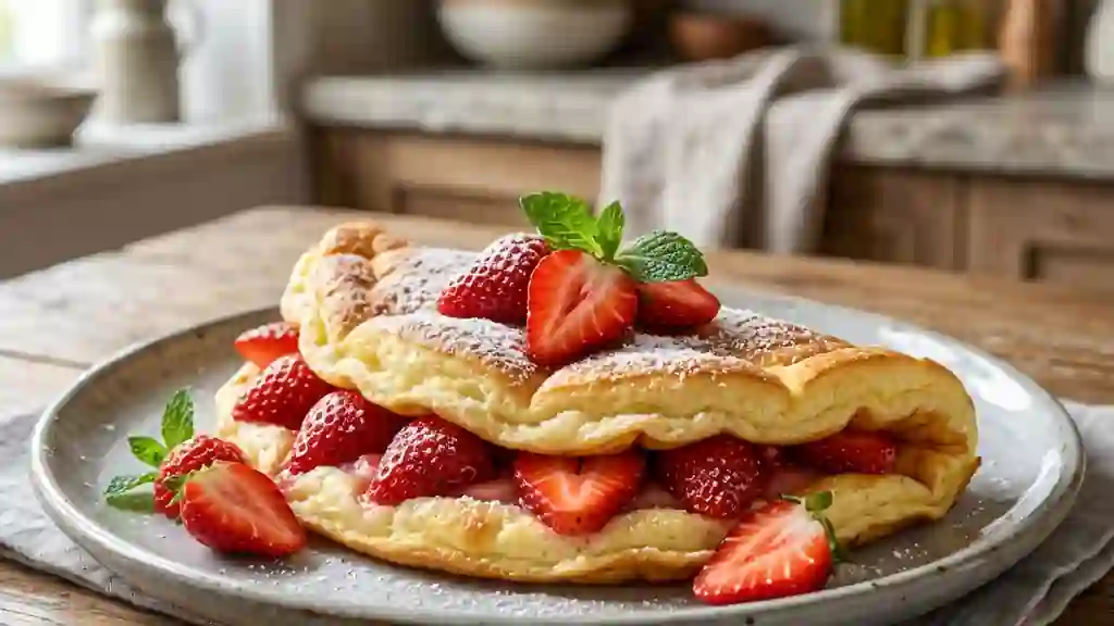 Omelette soufflée aérienne aux fraises - Photo de présentation