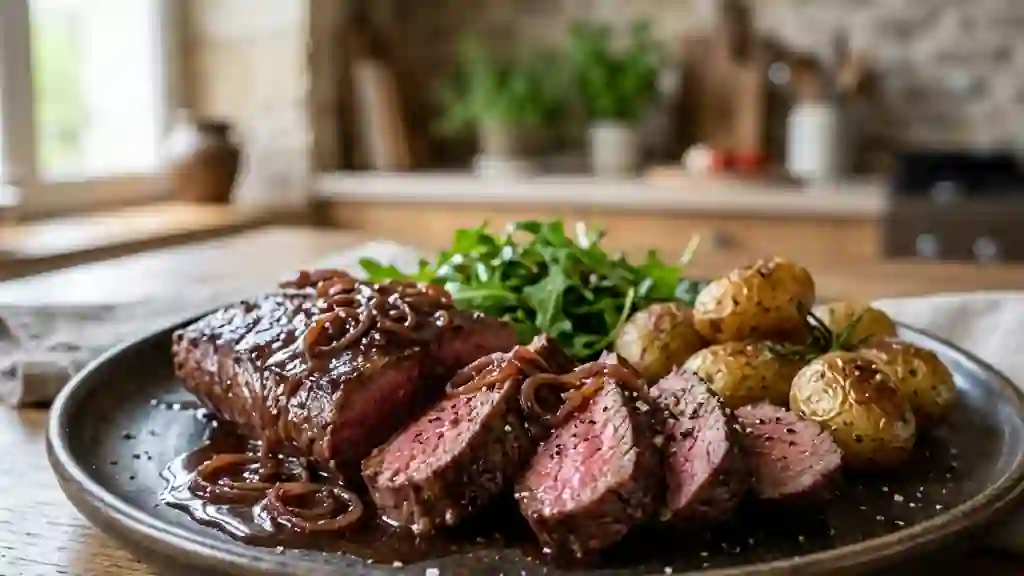 Onglet de bœuf fondant aux échalotes - Photo de présentation