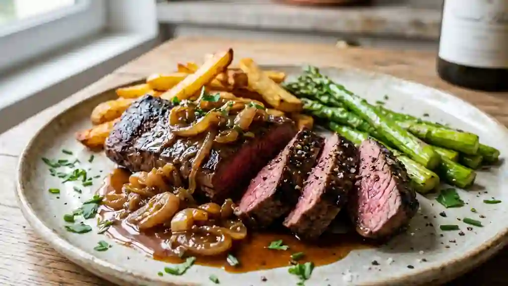 Onglet de bœuf fondant au déglaçage échalote - Photo de présentation