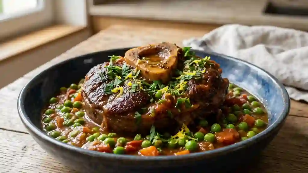 Osso bucco fondant au citron et petits pois - Photo de présentation