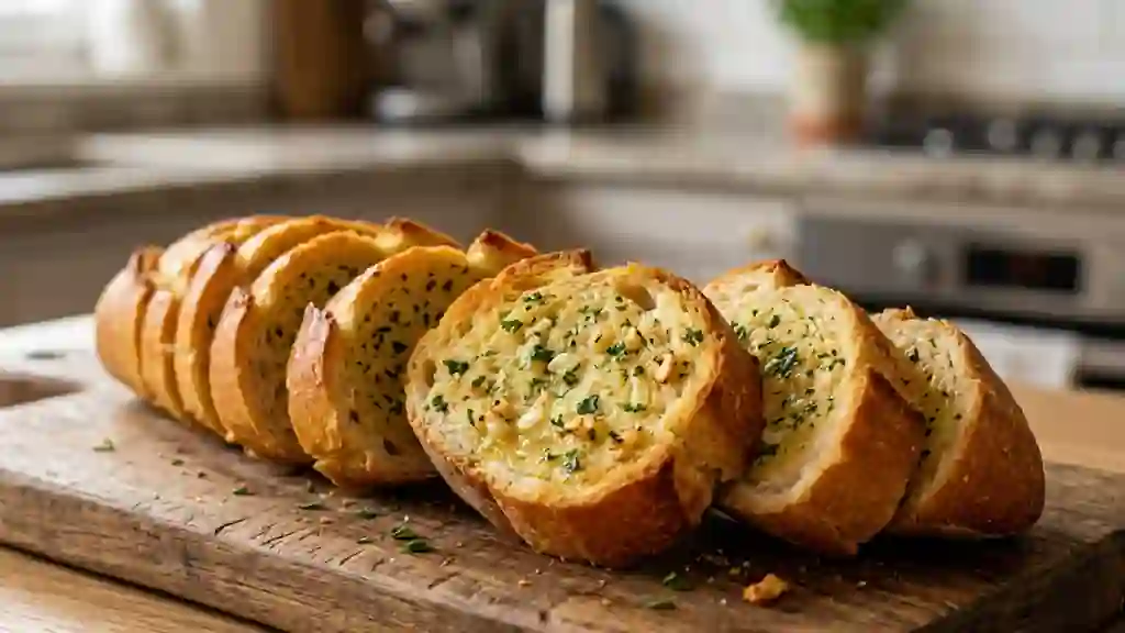 Garlic bread doré au beurre d'ail persillé - Photo de présentation