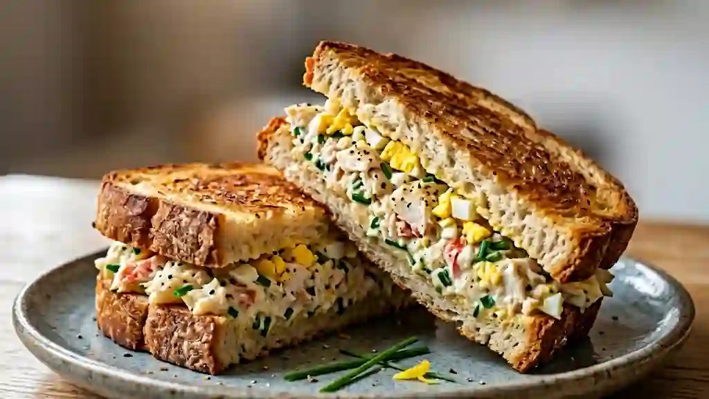 Sandwich crabe et œuf mimosa ultra-crémeux - Photo de présentation