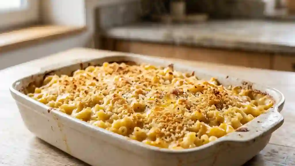 Macaroni au cheddar gratiné et croustillant - Photo de présentation