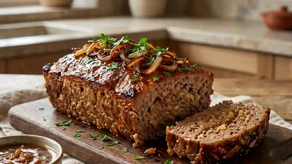 Pain de viande fondant aux oignons caramélisés - Photo de présentation