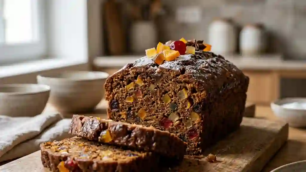 Pain d'épices fondant et fruits confits acidulés - Photo de présentation