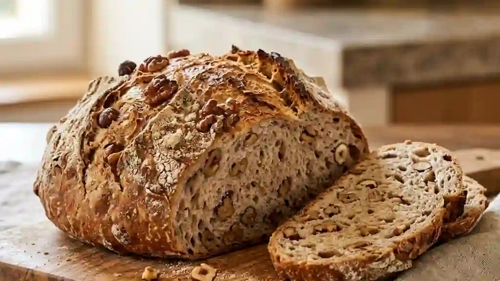 Pain rustique aux éclats de noix et noisettes - Photo de présentation