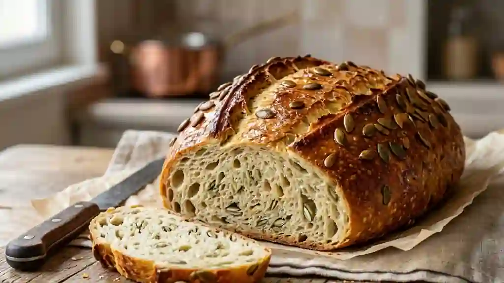 Miche dorée aux pépins de citrouille croquants - Photo de présentation
