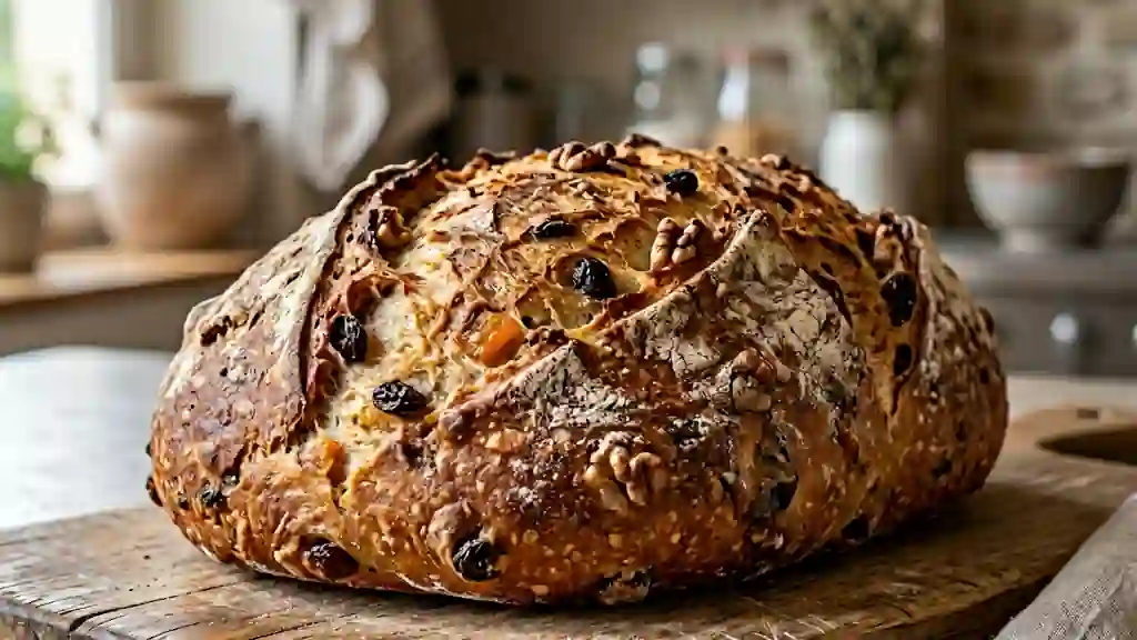 Pain rustique aux abricots et noix croquantes - Photo de présentation