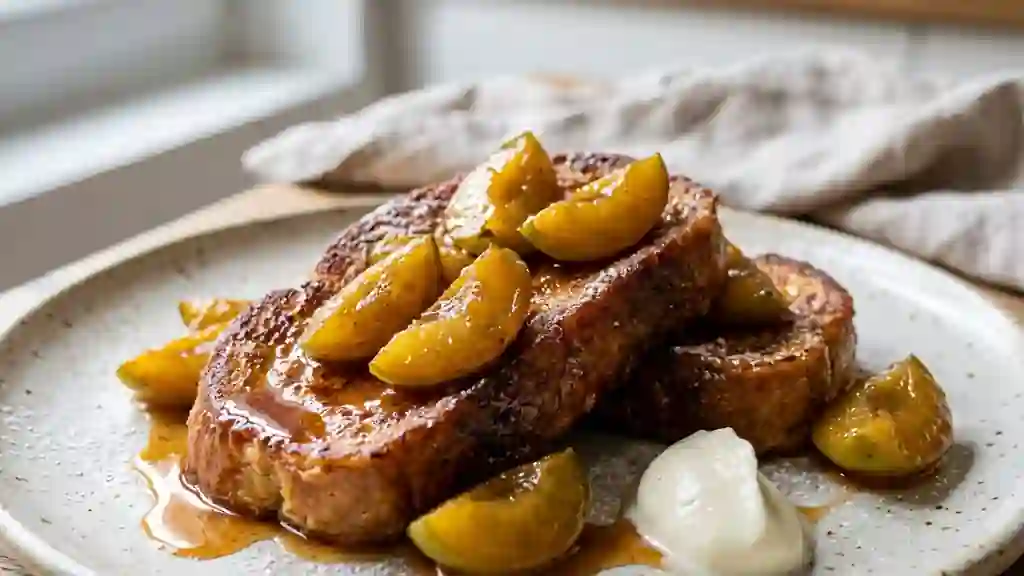 Pain perdu moelleux aux prunes caramélisées - Photo de présentation