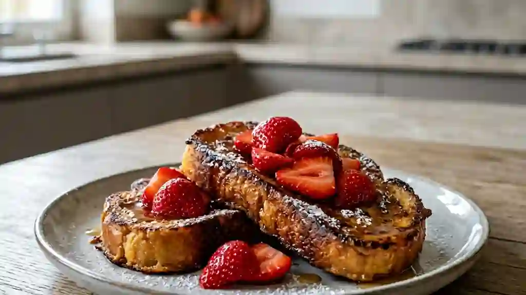 Pain perdu vanillé aux fraises fraîches - Photo de présentation