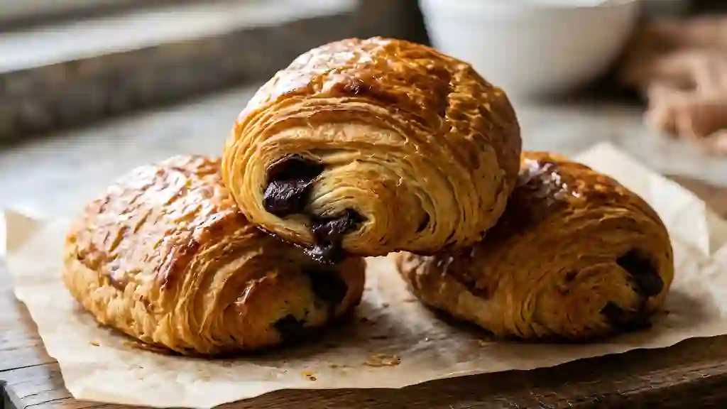 Pains au chocolat feuilletés au cœur fondant - Photo de présentation