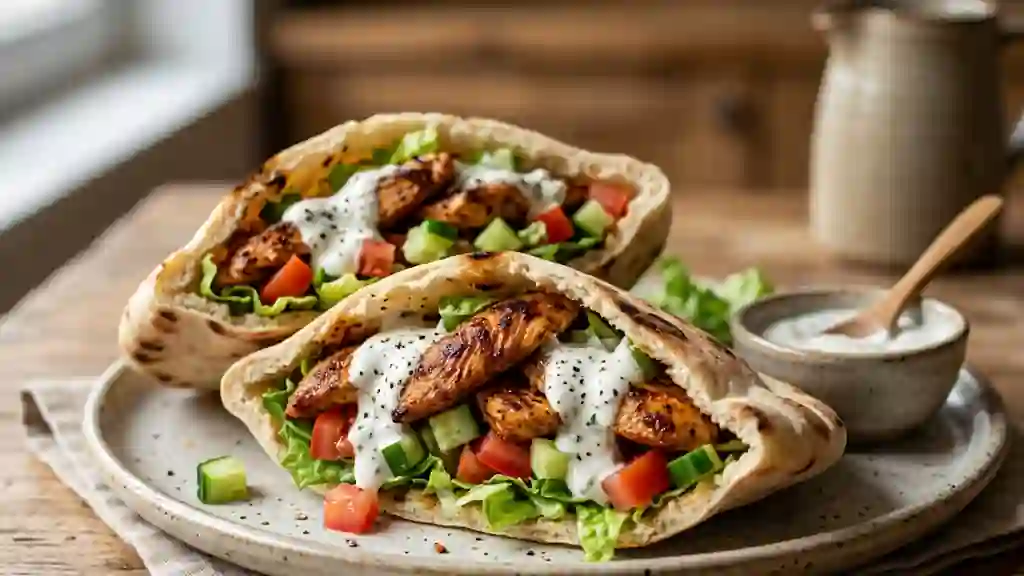Pitas au poulet épicé, tendres et croquantes - Photo de présentation