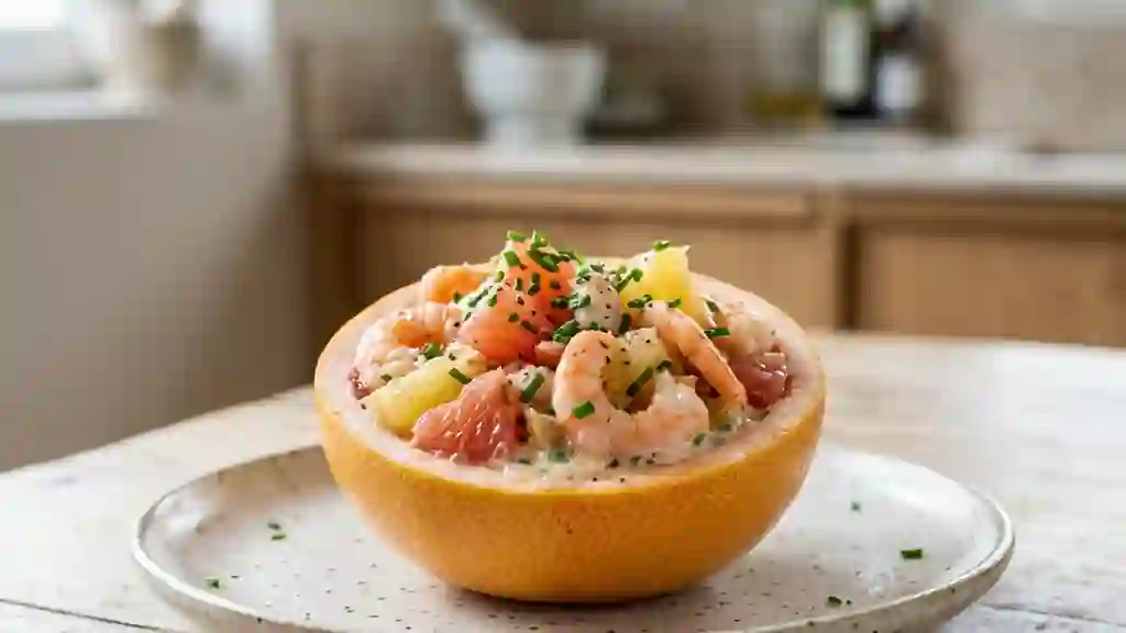 Pamplemousse farci aux crevettes et ciboulette - Photo de présentation