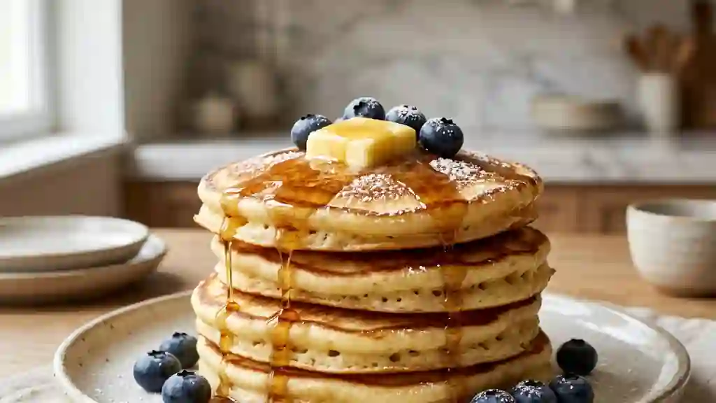 Pancakes américains épais et nuageux - Photo de présentation