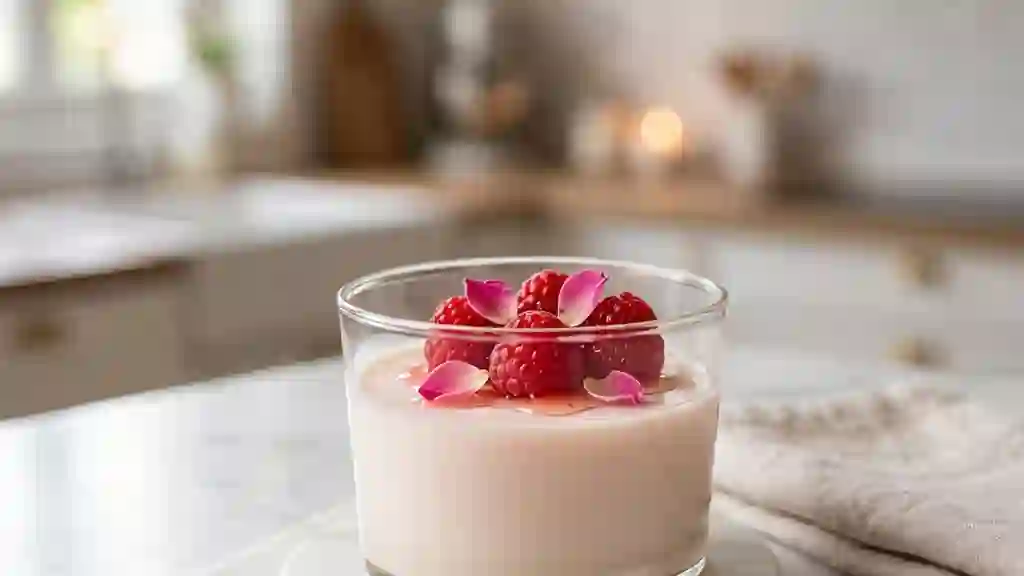 Panna cotta florale et soyeuse à la rose - Photo de présentation