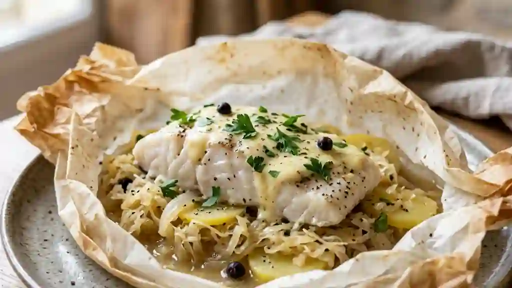 Papillote de Cabillaud et Choucroute Fondante - Photo de présentation