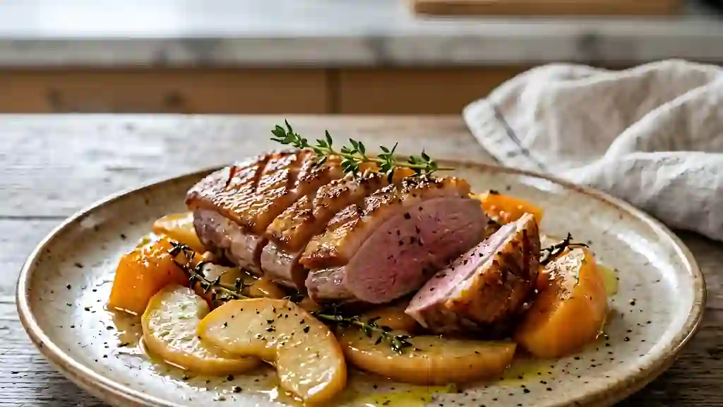 Papillote de canard juteuse, pomme et melon - Photo de présentation