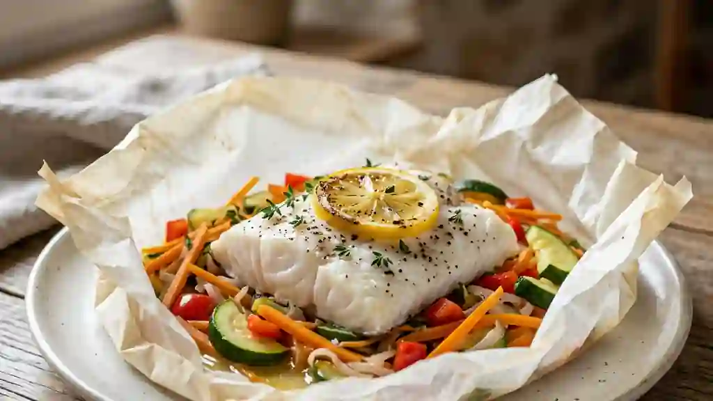 Papillote de flétan fondant au thym - Photo de présentation
