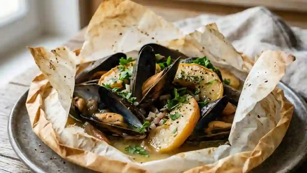 Moules en papillote aux pommes acidulées - Photo de présentation