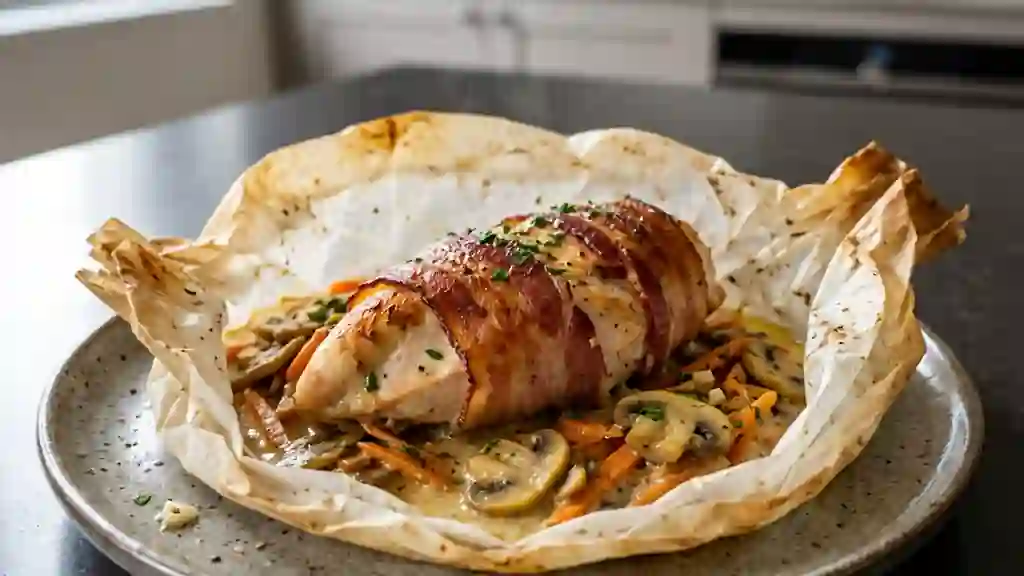 Poulet fondant au bacon et crème d'ail - Photo de présentation