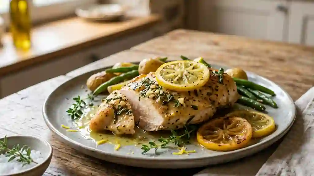 Poulet au citron fondant et herbes fraîches - Photo de présentation