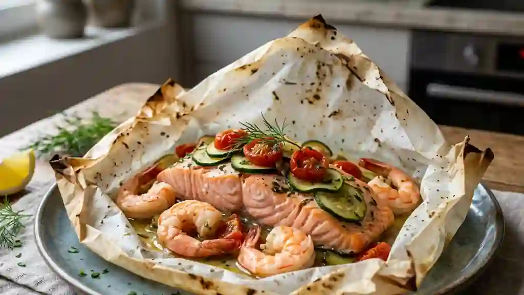 Papillote Fondante Saumon et Gambas au Citron - Photo de présentation