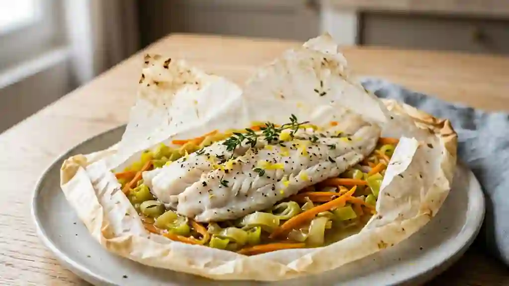Sole fondante en papillote au citron et thym - Photo de présentation