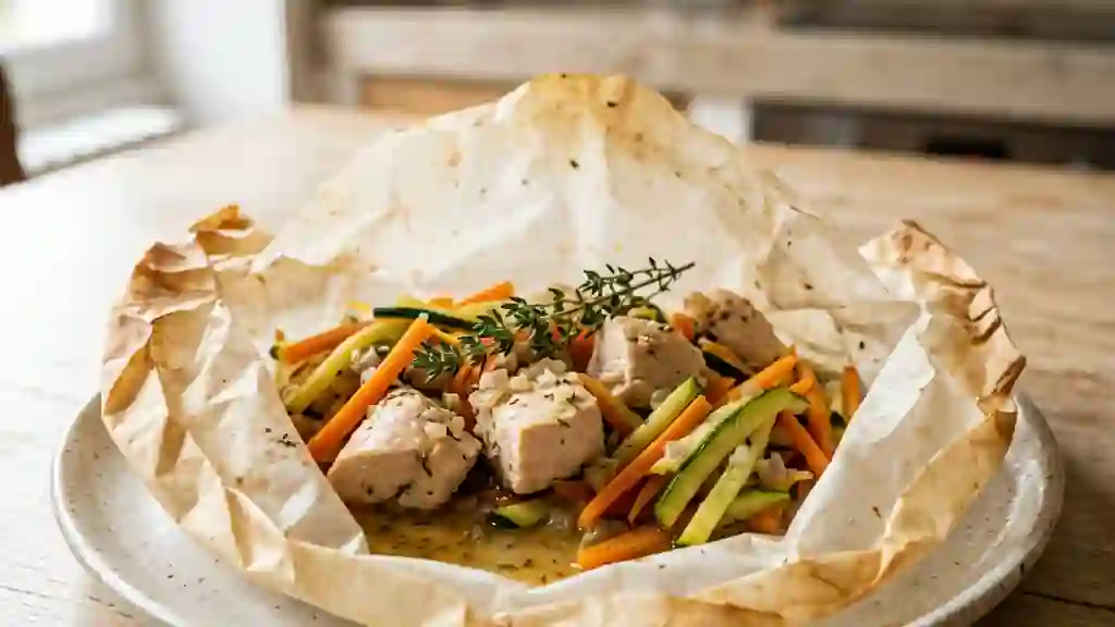 Poulet fondant au muscat et petits légumes - Photo de présentation
