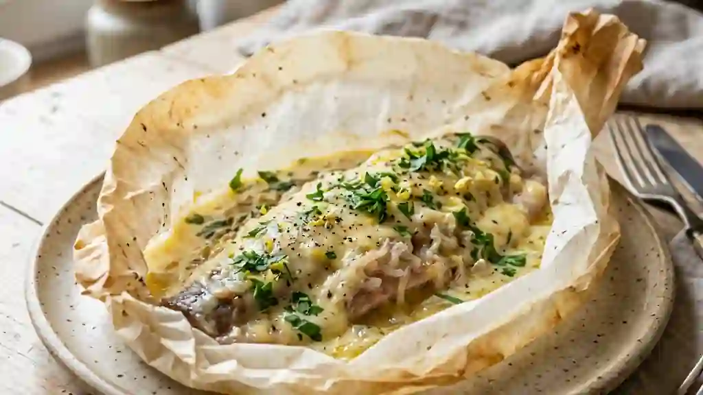 Papillote de hareng au comté fondant et crème - Photo de présentation
