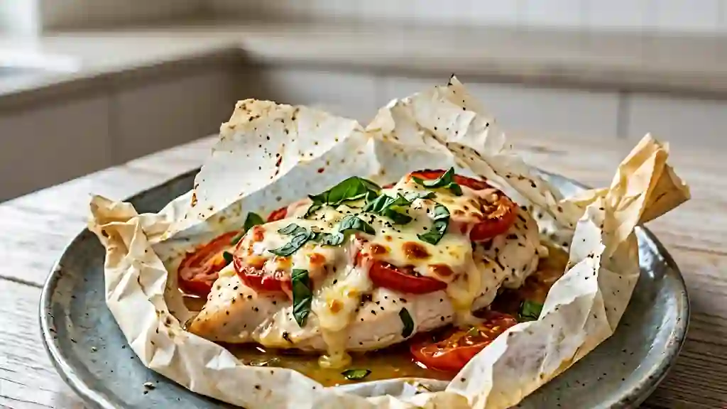 Poulet fondant à la mozzarella et basilic - Photo de présentation