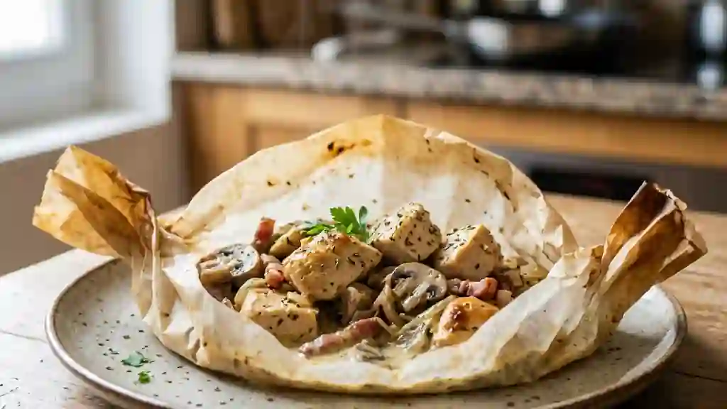 Papillotes Tendres Poulet, Lardons et Crème - Photo de présentation