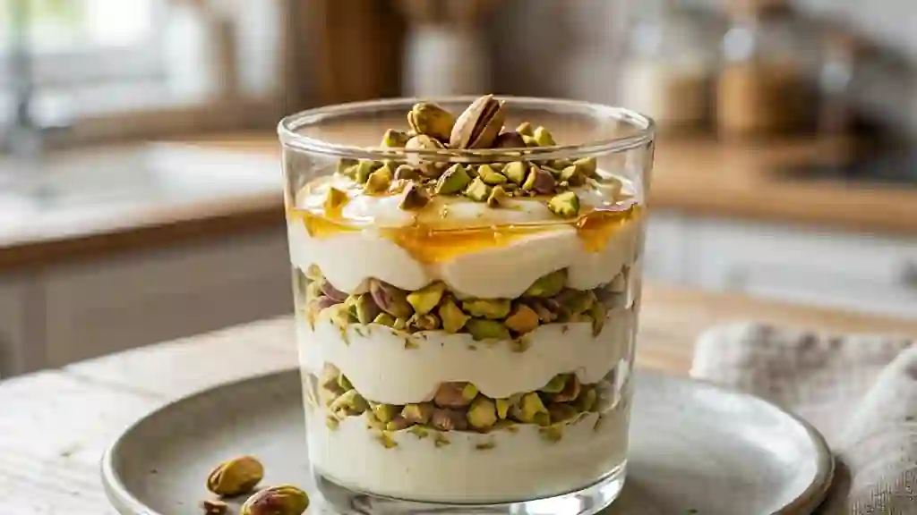 Parfait onctueux miel et pistaches croquantes - Photo de présentation