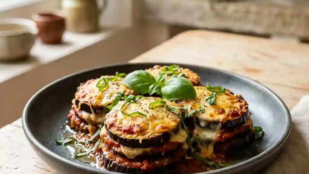 Parmesane d'aubergines fondante et gratinée - Photo de présentation