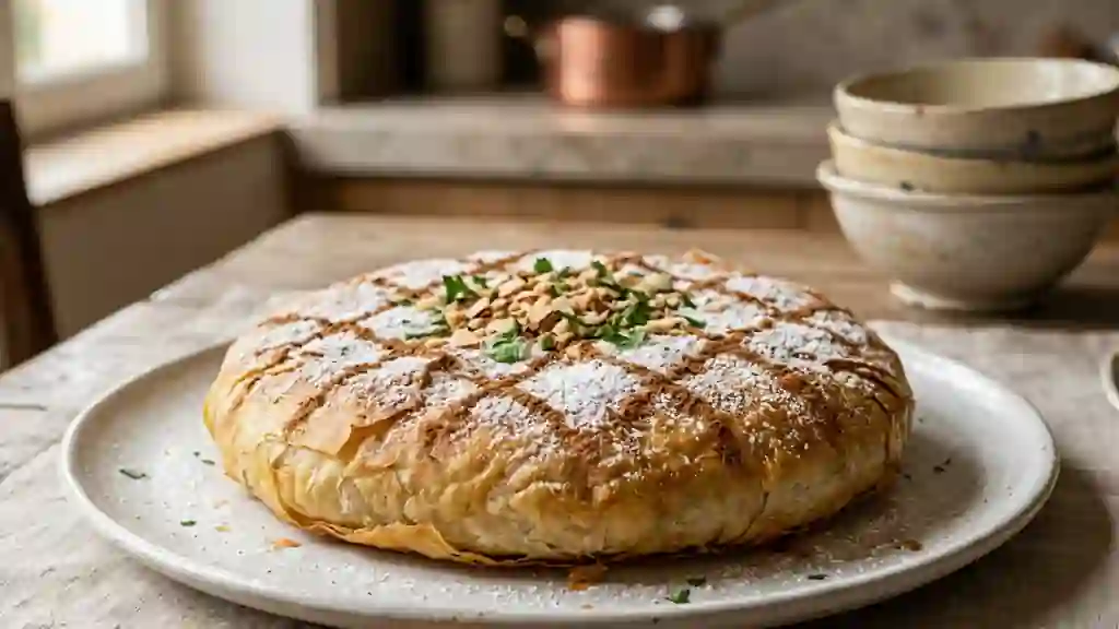 Pastilla au poulet et amandes croustillantes - Photo de présentation