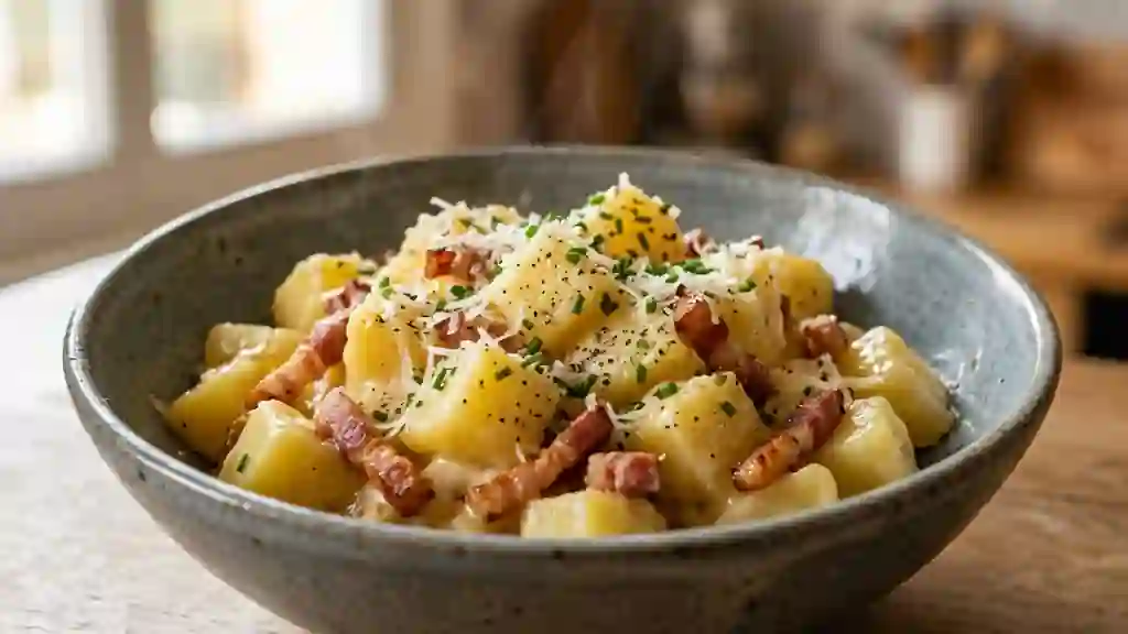 Patates carbonara fondantes et lardons fumés - Photo de présentation