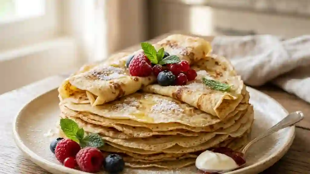 Crêpes fines au beurre fondu et lait tiède - Photo de présentation