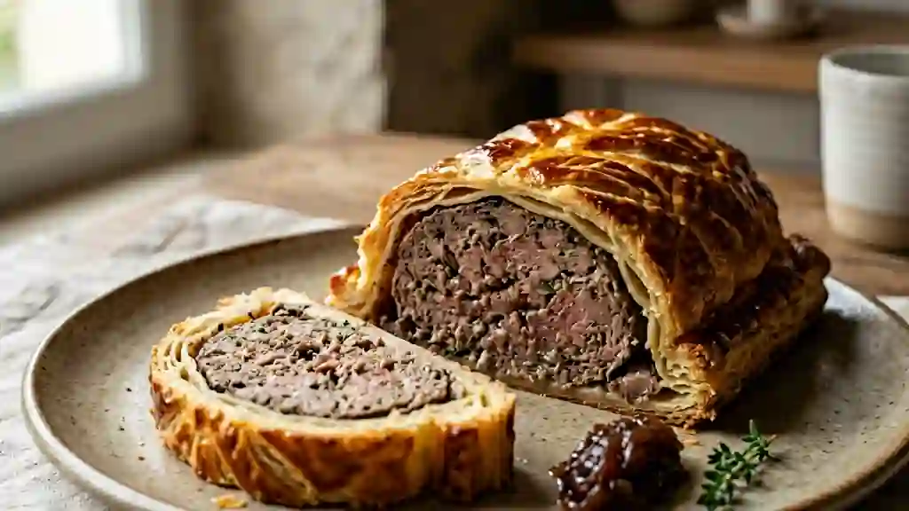 Pâté de canard en croûte doré et rustique - Photo de présentation