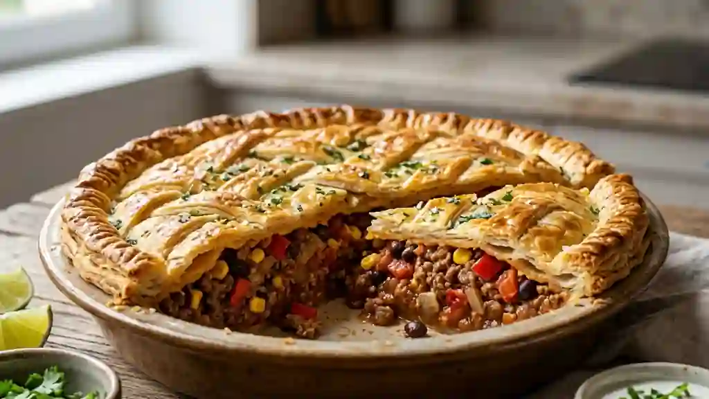Pâté mexicain croustillant au bœuf épicé - Photo de présentation