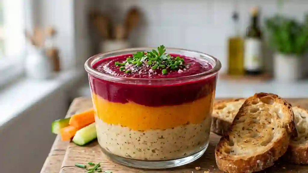 Terrine végétale tricolore onctueuse et épicée - Photo de présentation