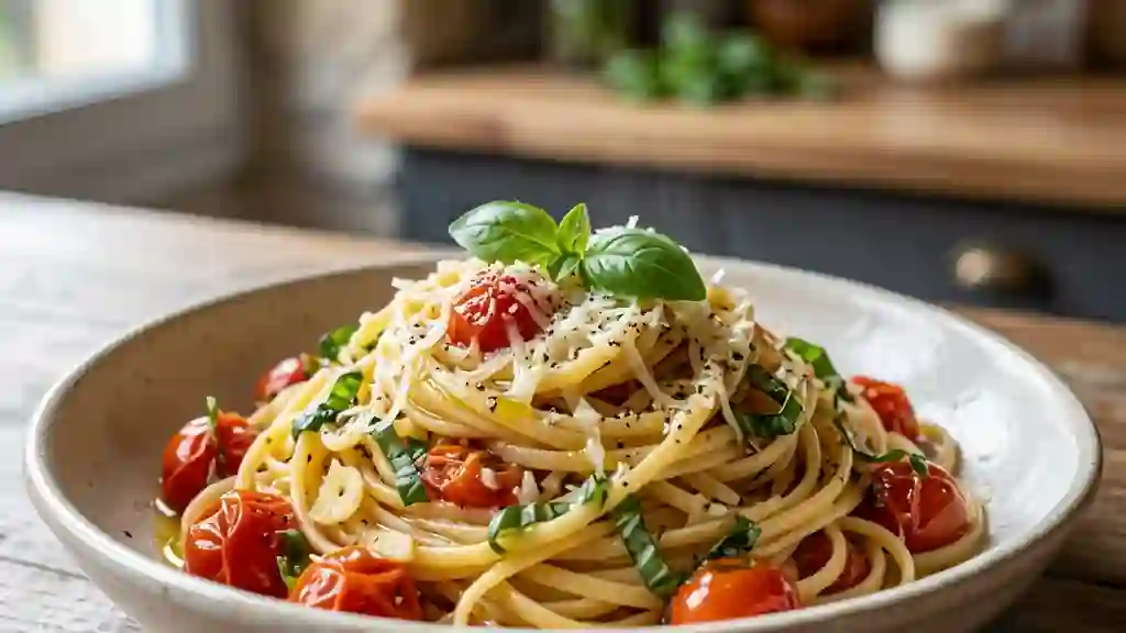 Pasta à la Teresa ail et tomates fondantes - Photo de présentation