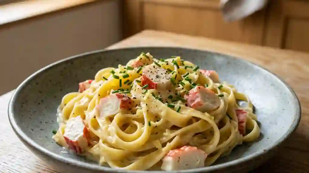 Pâtes au surimi, crème onctueuse au gingembre - Photo de présentation