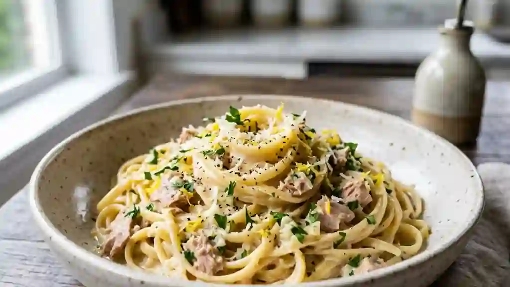 Pâtes au Thon, Crème Aillée et Citron - Photo de présentation