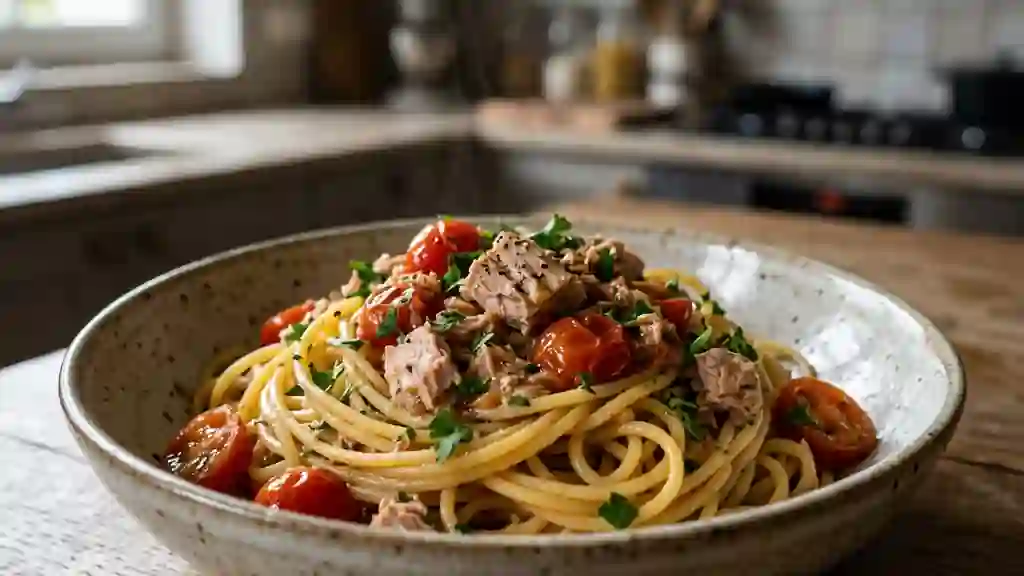 Pâtes au thon et tomates fondues - Photo de présentation