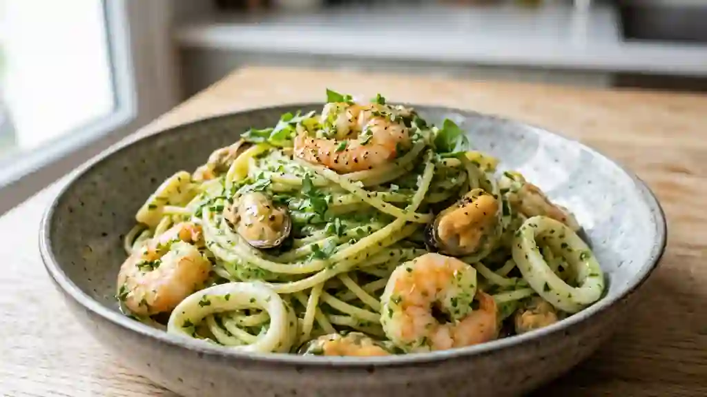 Linguine iodées à la crème d'herbes fraîches - Photo de présentation