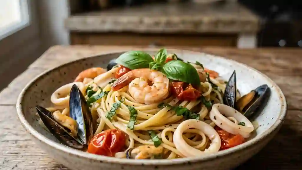 Linguine iodées aux fruits de mer et basilic - Photo de présentation