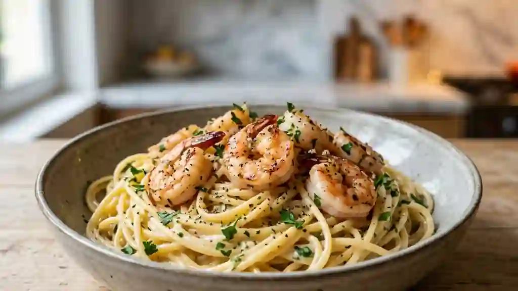Pasta aux gambas crémeuses et cognac - Photo de présentation